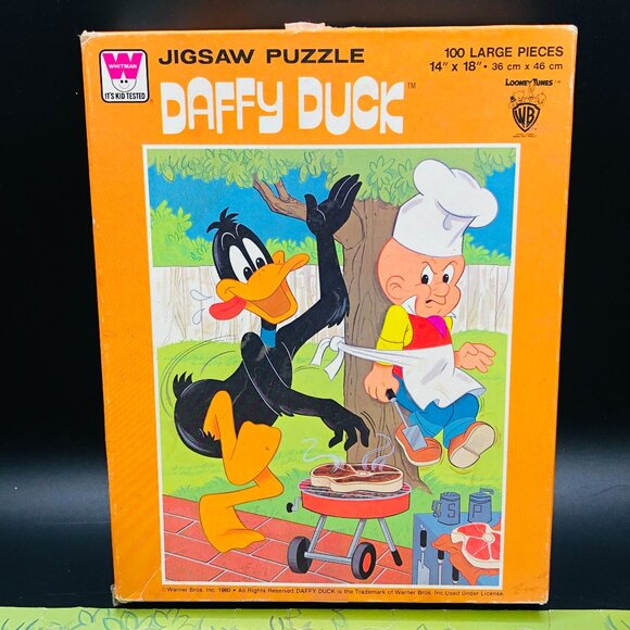 Vintage 1980 Looney Tunes Daffy Duck BBQ Jigsaw Puzzle 100 Large Pcs - COMPLETE - Picture 1 of 14